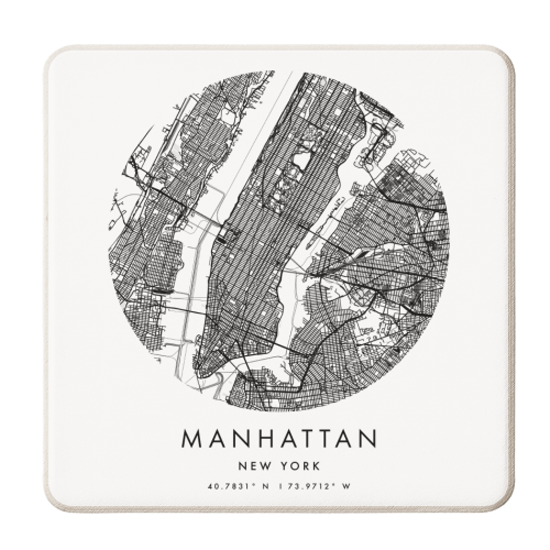 Manhattan New York Minimal Modern Circle Street Map - personalised beer coaster by Toni Scott