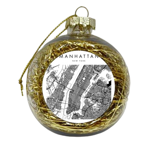 Manhattan New York Minimal Modern Street Map - xmas bauble by Toni Scott