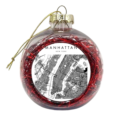 Manhattan New York Minimal Modern Street Map - xmas bauble by Toni Scott
