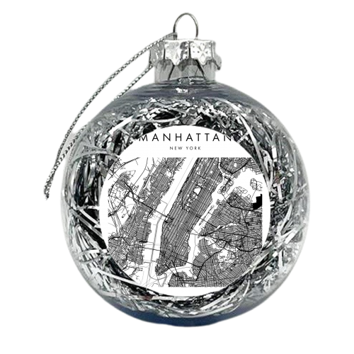Manhattan New York Minimal Modern Street Map - xmas bauble by Toni Scott