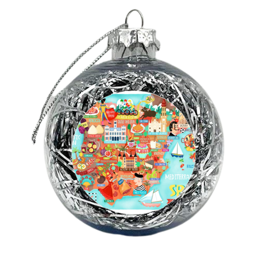 Map of Spain Illustration - xmas bauble by Liv Wan