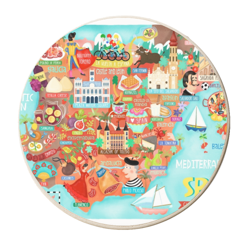 Map of Spain Illustration - personalised beer coaster by Liv Wan
