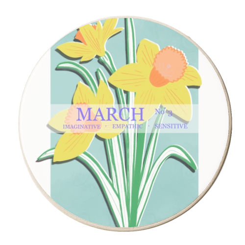 March Flowers - Daffodils - personalised beer coaster by Yaz Raja