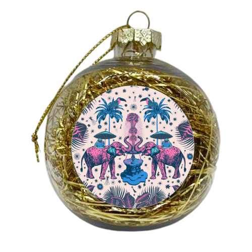 March Of The Elephants - Blue & Purple - xmas bauble by Wallace Elizabeth