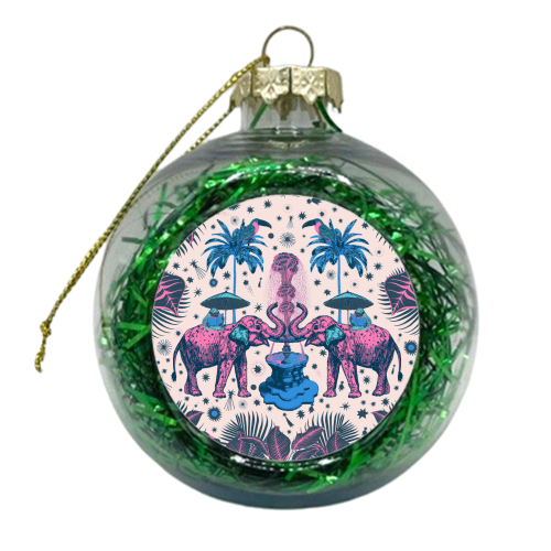 March Of The Elephants - Blue & Purple - xmas bauble by Wallace Elizabeth