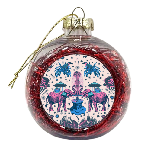 March Of The Elephants - Blue & Purple - xmas bauble by Wallace Elizabeth