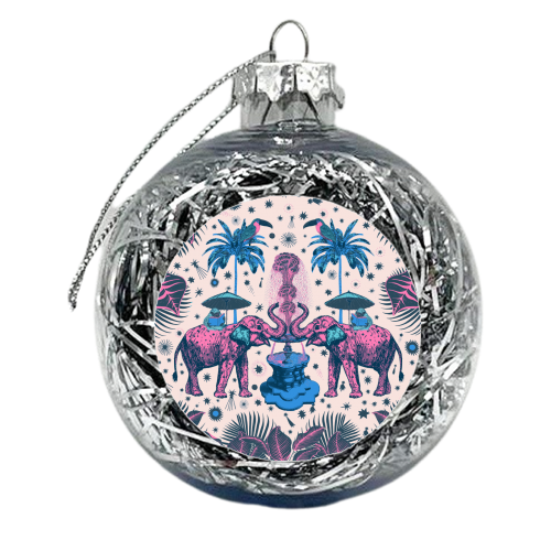 March Of The Elephants - Blue & Purple - xmas bauble by Wallace Elizabeth