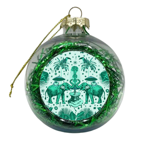 March Of The Elephants - Green - xmas bauble by Wallace Elizabeth