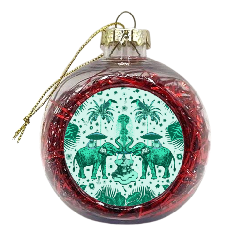 March Of The Elephants - Green - xmas bauble by Wallace Elizabeth