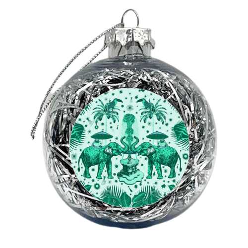 March Of The Elephants - Green - xmas bauble by Wallace Elizabeth