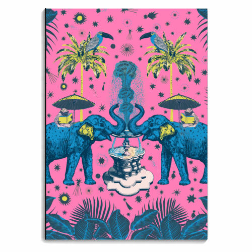 March Of The Elephants - Hot Pink & Blue - personalised A4, A5, A6 notebook by Wallace Elizabeth