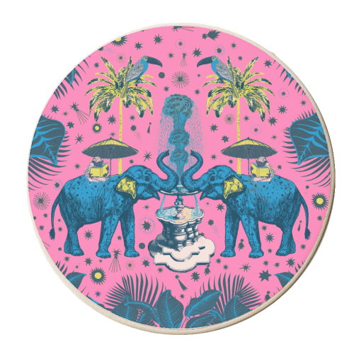 March Of The Elephants - Hot Pink & Blue - personalised beer coaster by Wallace Elizabeth