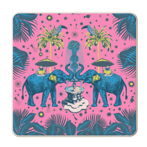 March Of The Elephants - Hot Pink & Blue - personalised beer coaster by Wallace Elizabeth