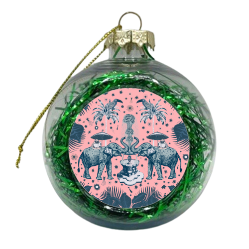 March Of The Elephants, Light Pink - xmas bauble by Wallace Elizabeth