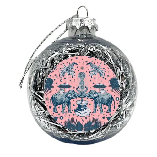 March Of The Elephants, Light Pink - xmas bauble by Wallace Elizabeth