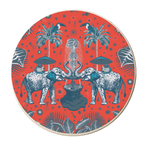 March Of The Elephants, Red & Grey - personalised beer coaster by Wallace Elizabeth