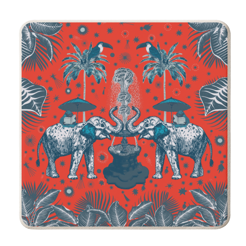 March Of The Elephants, Red & Grey - personalised beer coaster by Wallace Elizabeth