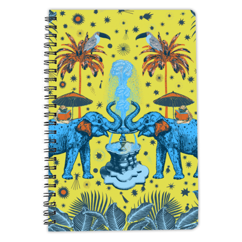 March Of The Elephants - Yellow & Blue - personalised A4, A5, A6 notebook by Wallace Elizabeth