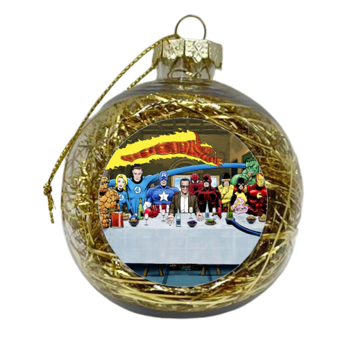 Marvel Superheroes: Stan Lee's Super Supper with Avengers, Fantastic Four, X-Men, Spider-Man & More - xmas bauble by Dan Avenell