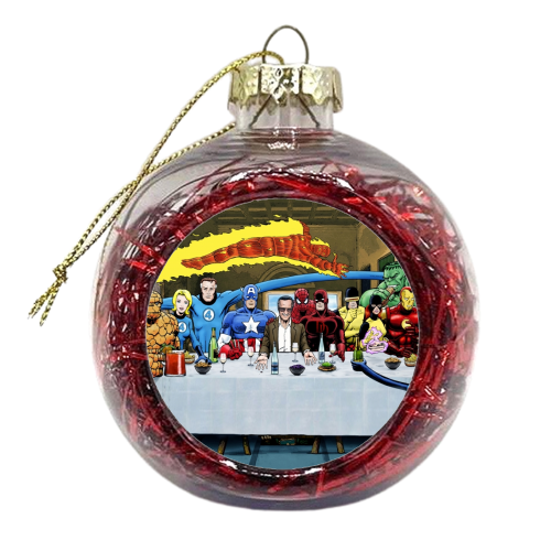 Marvel Superheroes: Stan Lee's Super Supper with Avengers, Fantastic Four, X-Men, Spider-Man & More - xmas bauble by Dan Avenell