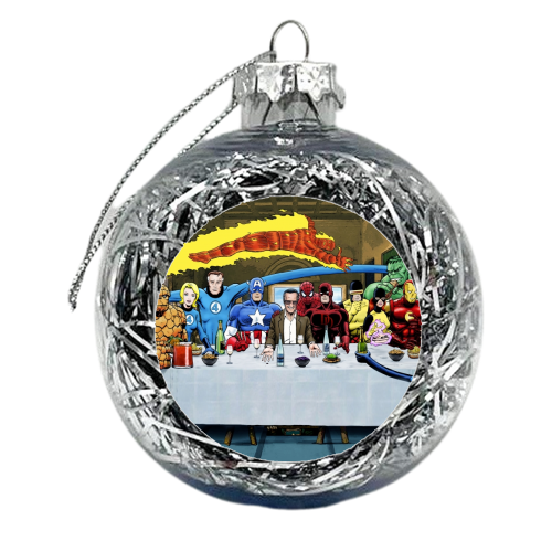 Marvel Superheroes: Stan Lee's Super Supper with Avengers, Fantastic Four, X-Men, Spider-Man & More - xmas bauble by Dan Avenell