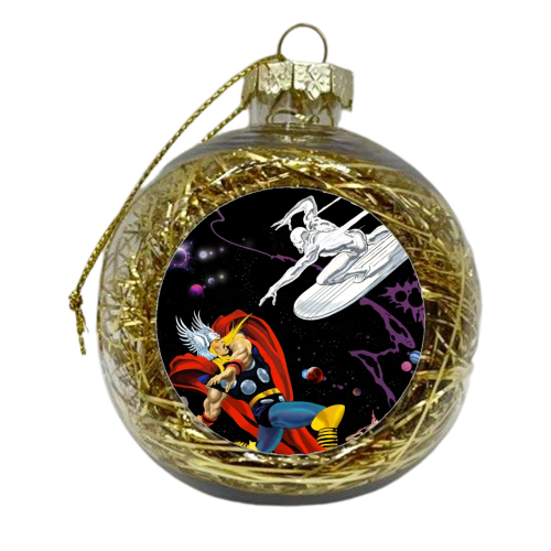 Marvel Superheroes: Thor vs The Silver Surfer - xmas bauble by Dan Avenell