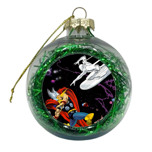 Marvel Superheroes: Thor vs The Silver Surfer - xmas bauble by Dan Avenell