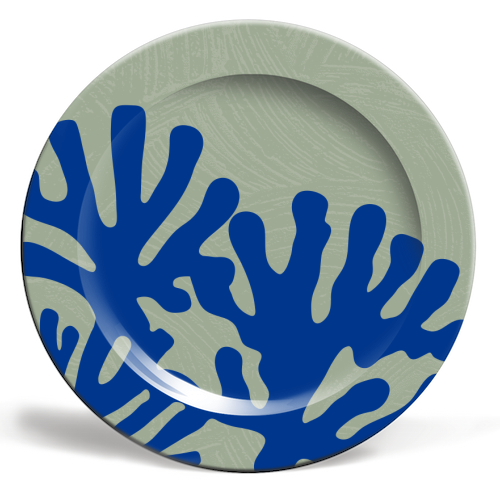 Matisse Inspired Boho Coral Reef Cobalt Blue Sage Green - ceramic dinner plate by Art Heart Home and Fashion