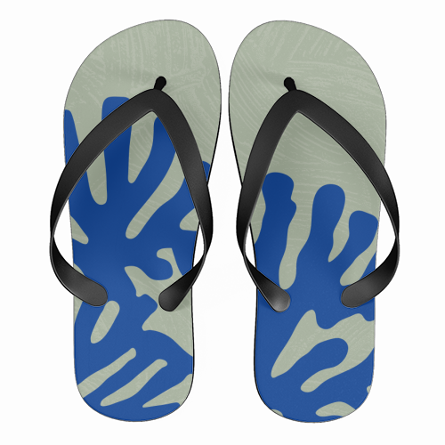 Matisse Inspired Boho Coral Reef Cobalt Blue Sage Green - funny flip flops by Art Heart Home and Fashion