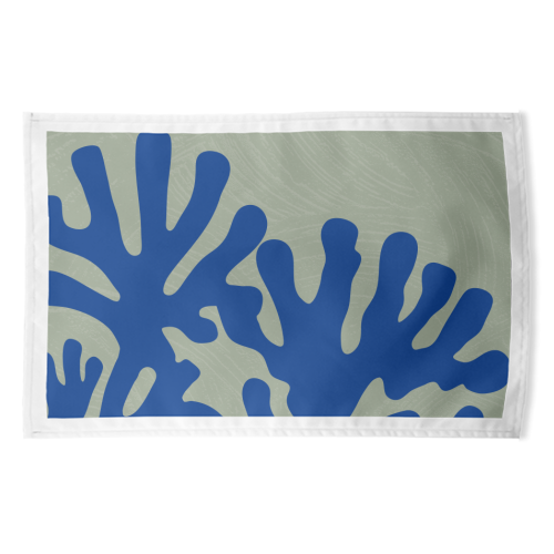 Matisse Inspired Boho Coral Reef Cobalt Blue Sage Green - funny tea towel by Art Heart Home and Fashion