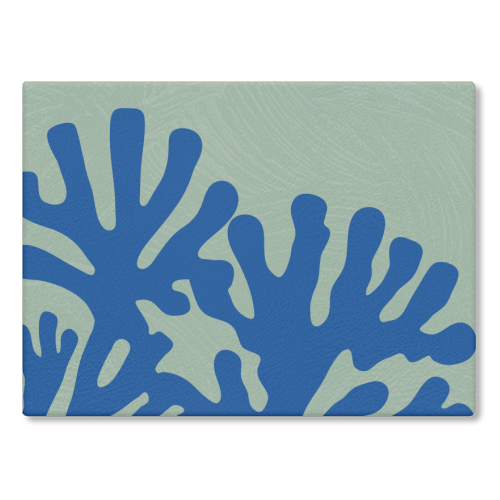 Matisse Inspired Boho Coral Reef Cobalt Blue Sage Green - glass chopping board by Art Heart Home and Fashion