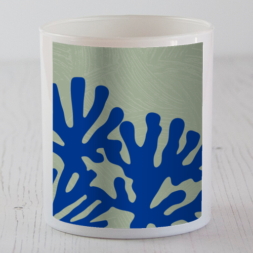 Matisse Inspired Boho Coral Reef Cobalt Blue Sage Green - scented candle by Art Heart Home and Fashion