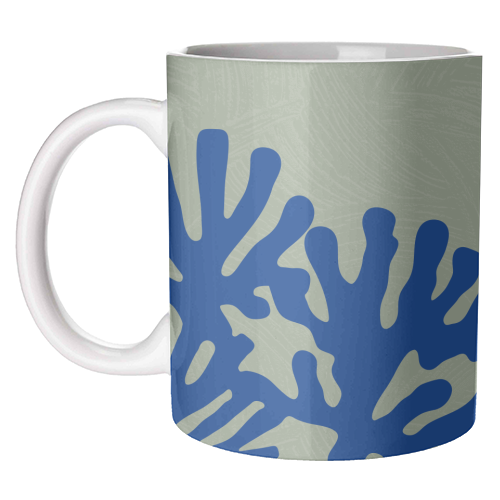 Matisse Inspired Boho Coral Reef Cobalt Blue Sage Green - unique mug by Art Heart Home and Fashion