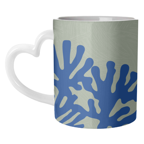 Matisse Inspired Boho Coral Reef Cobalt Blue Sage Green - unique mug by Art Heart Home and Fashion