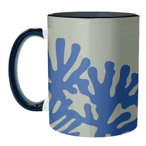 Matisse Inspired Boho Coral Reef Cobalt Blue Sage Green - unique mug by Art Heart Home and Fashion