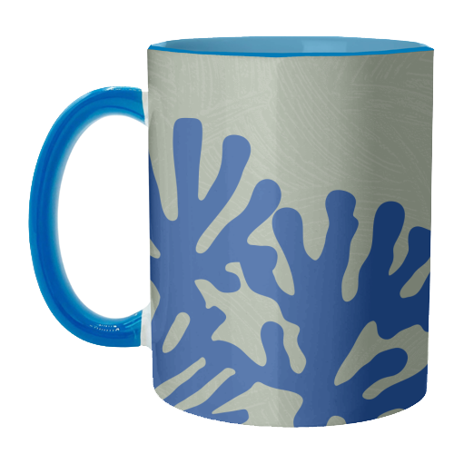 Matisse Inspired Boho Coral Reef Cobalt Blue Sage Green - unique mug by Art Heart Home and Fashion