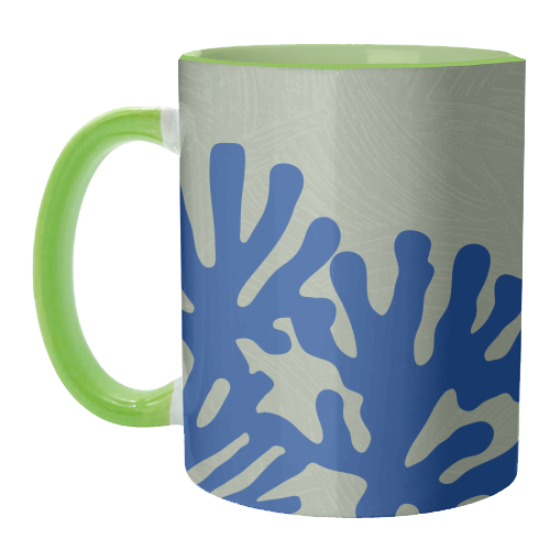 Matisse Inspired Boho Coral Reef Cobalt Blue Sage Green - unique mug by Art Heart Home and Fashion