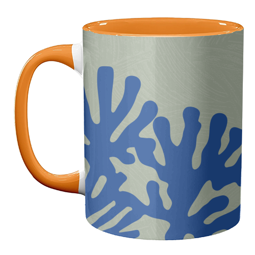 Matisse Inspired Boho Coral Reef Cobalt Blue Sage Green - unique mug by Art Heart Home and Fashion