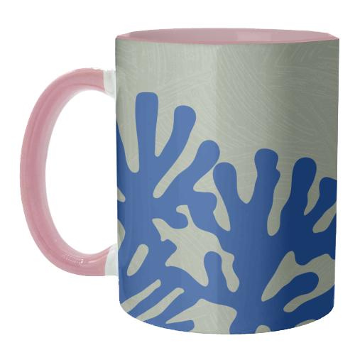 Matisse Inspired Boho Coral Reef Cobalt Blue Sage Green - unique mug by Art Heart Home and Fashion