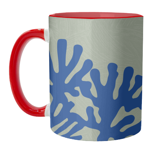 Matisse Inspired Boho Coral Reef Cobalt Blue Sage Green - unique mug by Art Heart Home and Fashion