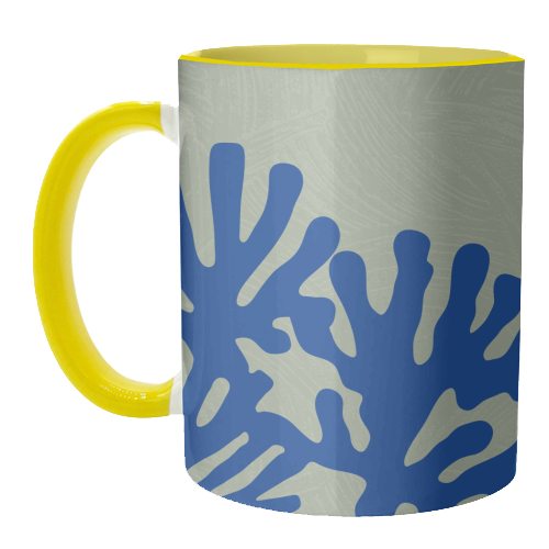 Matisse Inspired Boho Coral Reef Cobalt Blue Sage Green - unique mug by Art Heart Home and Fashion