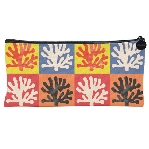 Matisse Inspired Pop Art Coral Reef Red Orange Yellow Blue Black Beige - flat pencil case by Art Heart Home and Fashion