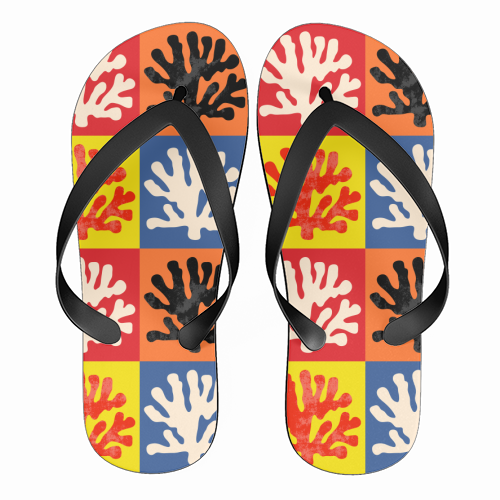 Matisse Inspired Pop Art Coral Reef Red Orange Yellow Blue Black Beige - funny flip flops by Art Heart Home and Fashion