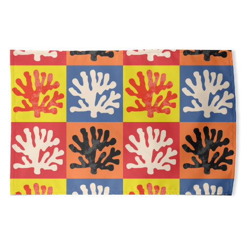 Matisse Inspired Pop Art Coral Reef Red Orange Yellow Blue Black Beige - funny tea towel by Art Heart Home and Fashion