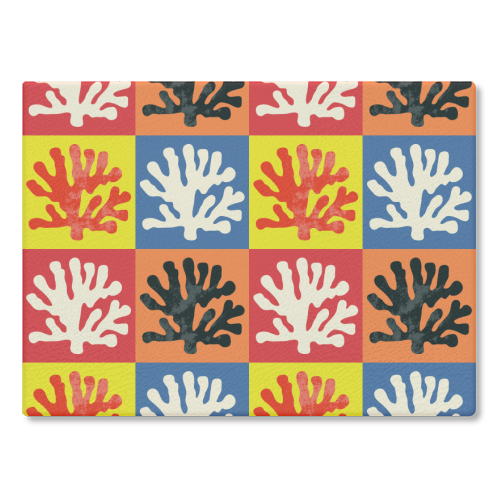 Matisse Inspired Pop Art Coral Reef Red Orange Yellow Blue Black Beige - glass chopping board by Art Heart Home and Fashion