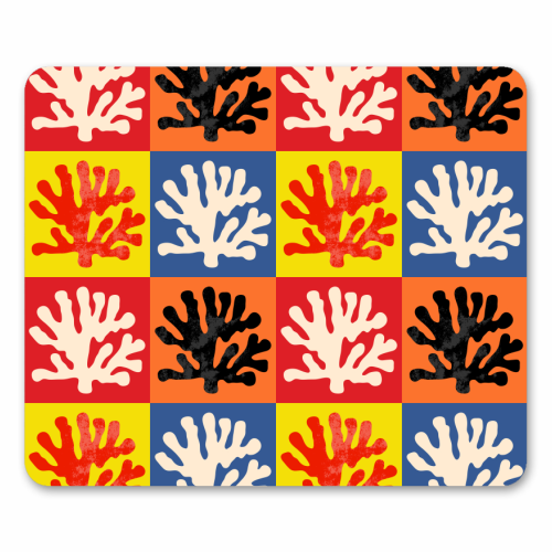 Matisse Inspired Pop Art Coral Reef Red Orange Yellow Blue Black Beige - mouse mat by Art Heart Home and Fashion