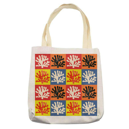 Matisse Inspired Pop Art Coral Reef Red Orange Yellow Blue Black Beige - printed canvas tote bag by Art Heart Home and Fashion