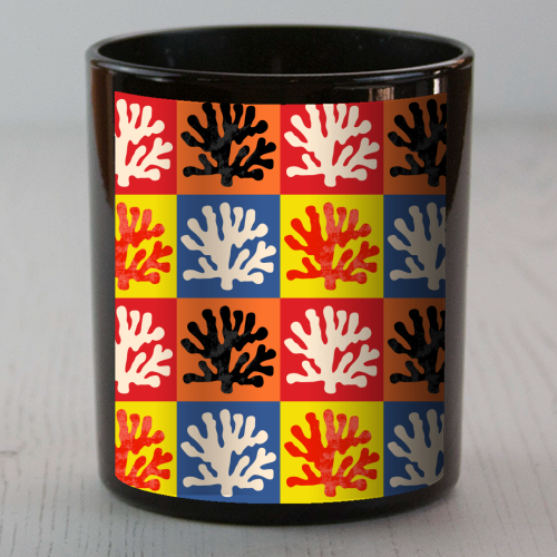 Matisse Inspired Pop Art Coral Reef Red Orange Yellow Blue Black Beige - scented candle by Art Heart Home and Fashion