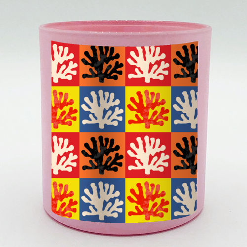 Matisse Inspired Pop Art Coral Reef Red Orange Yellow Blue Black Beige - scented candle by Art Heart Home and Fashion