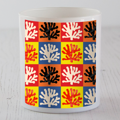 Matisse Inspired Pop Art Coral Reef Red Orange Yellow Blue Black Beige - scented candle by Art Heart Home and Fashion